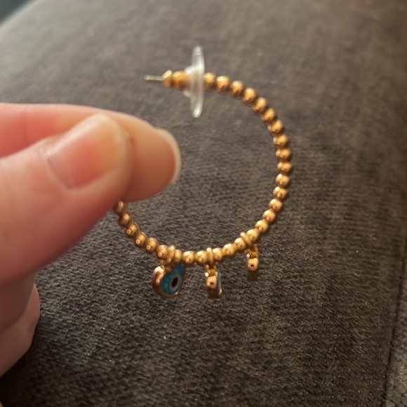 Rebecca Minkoff evil eye heart charm hoops, gold EUC! - Picture 2 of 3